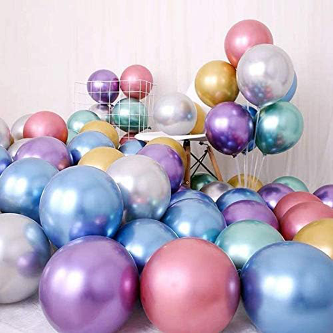 50-Pieces 12inch Chrome Balloons, Assorted/Mix(Deflated)