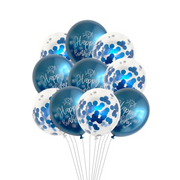 Happy Birthday 10 Piece Chrome Metallic & Cofetti Latex Balloons(Deflated)