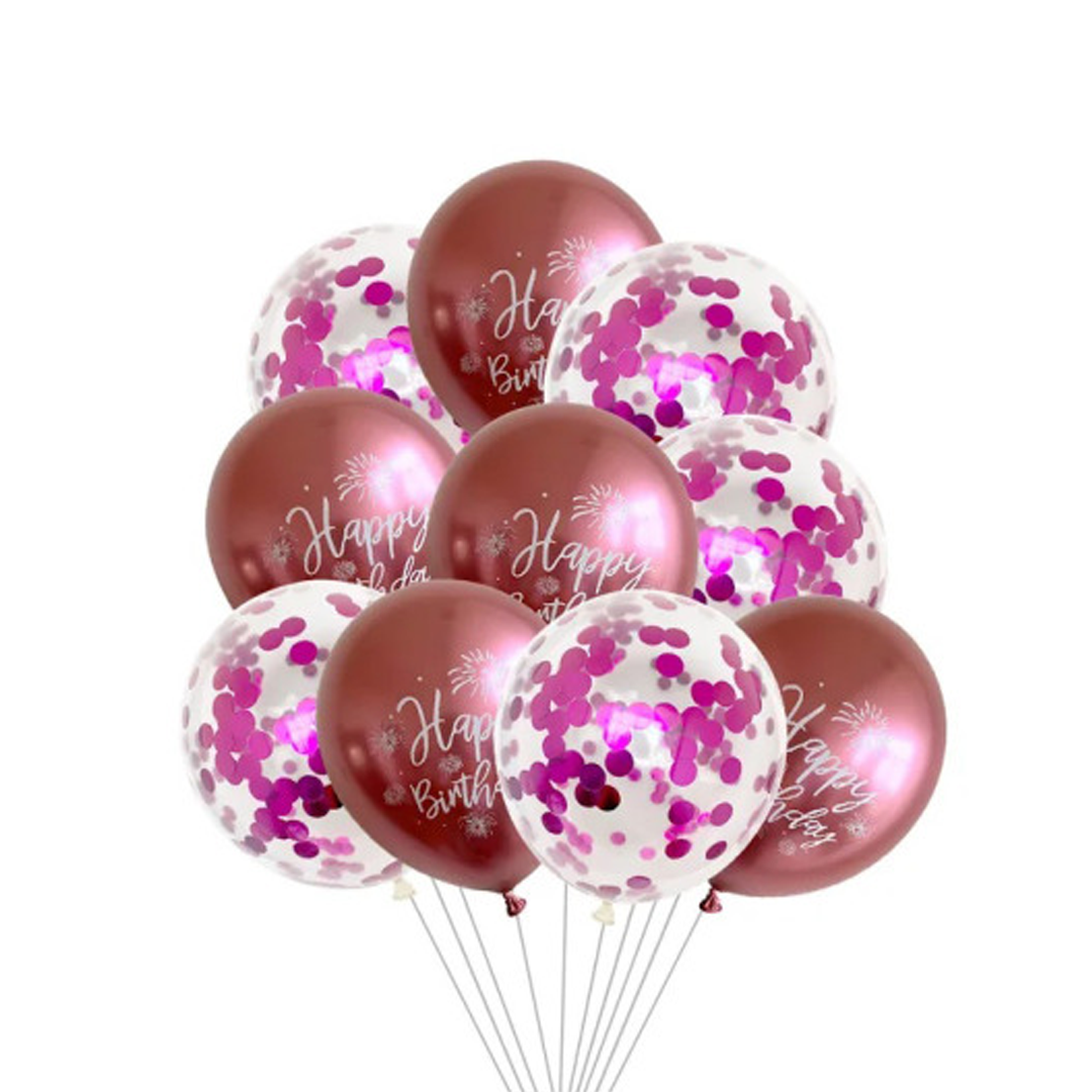 Happy Birthday 10 Piece Chrome Metallic & Cofetti Latex Balloons(Deflated)