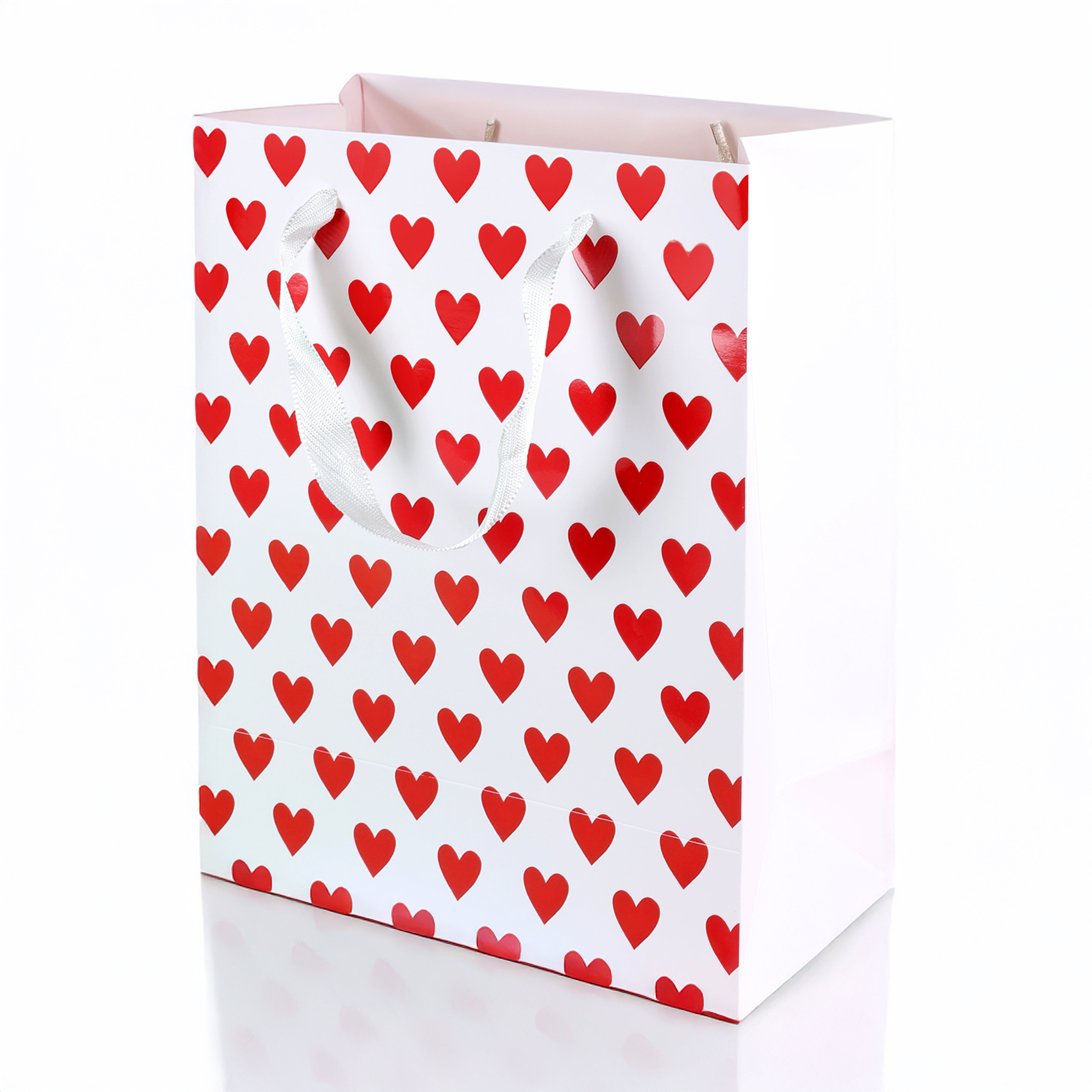 White & Red Heart Print Gift Bag, Large