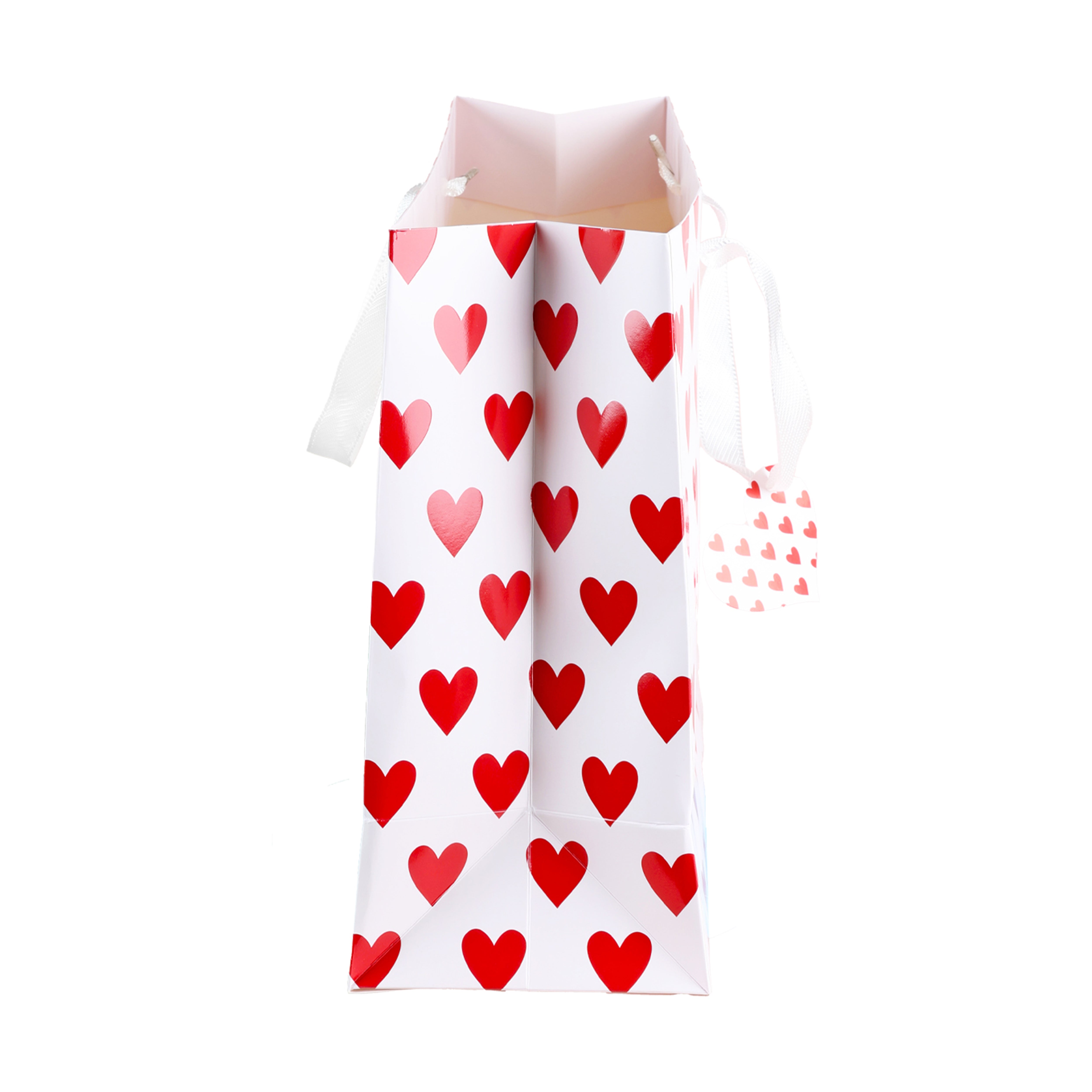 White & Red Heart Print Gift Bag, Extra Large