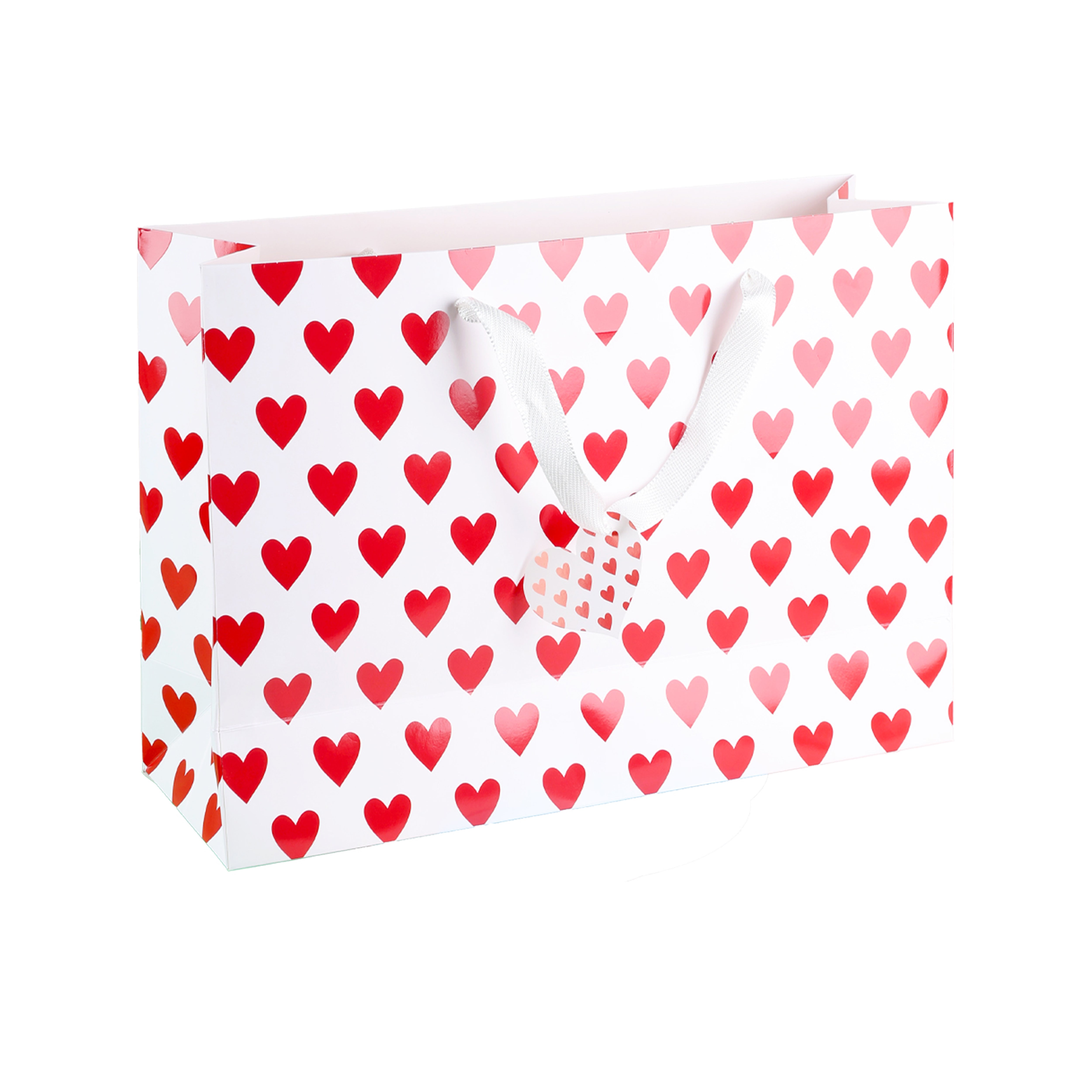 White & Red Heart Print Gift Bag, Extra Large