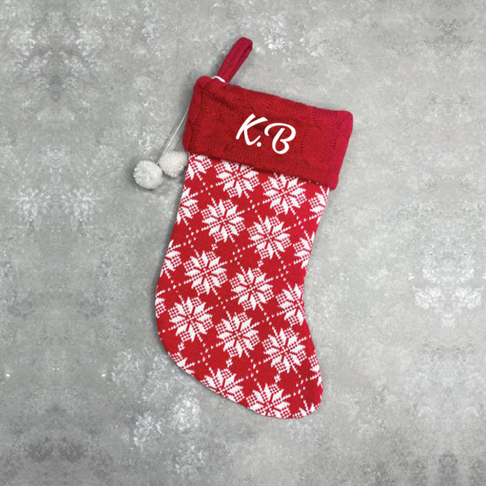 Personalised Christmas Stocking Snow Flakes Red - Large