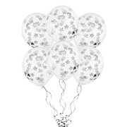 Confetti Balloons, Stars, 30cm, Silver (Deflated)