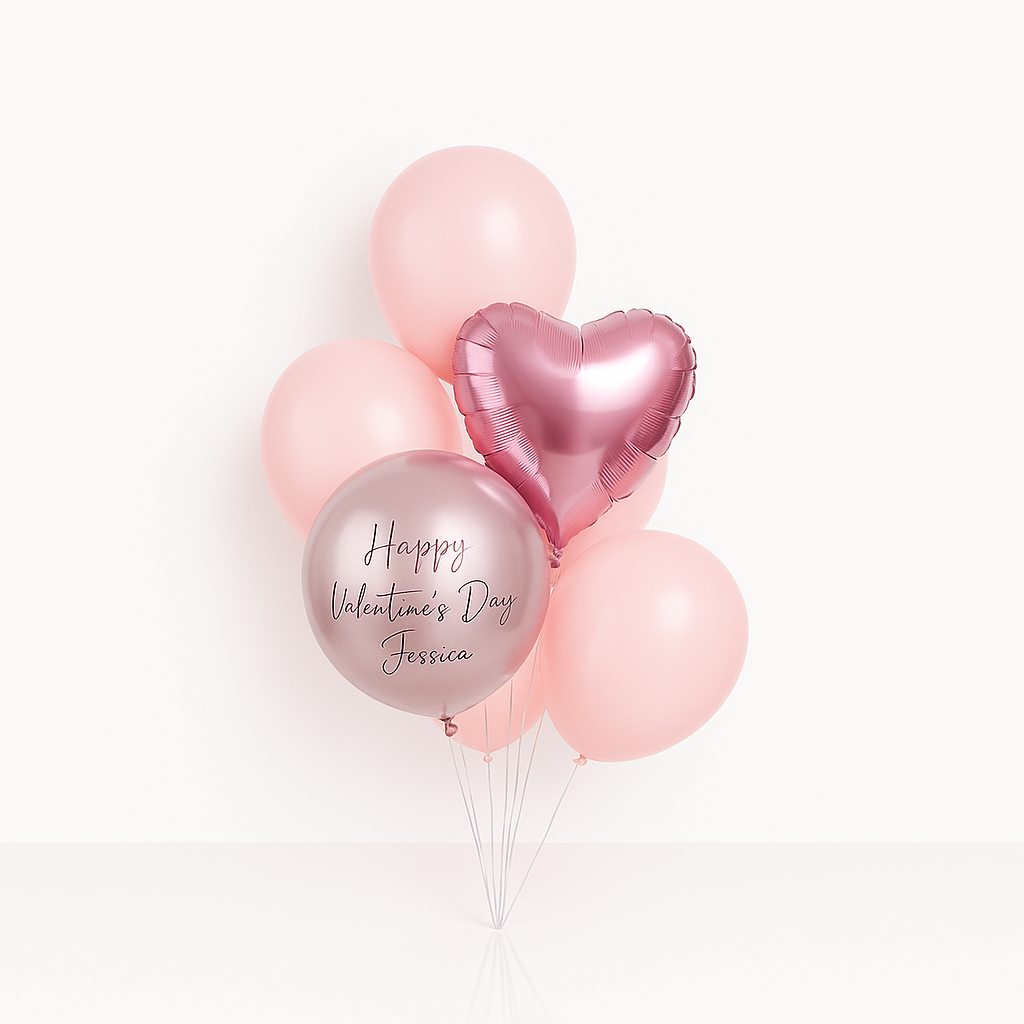 Pink Orb & Heart - Personalised Balloon Bouquet