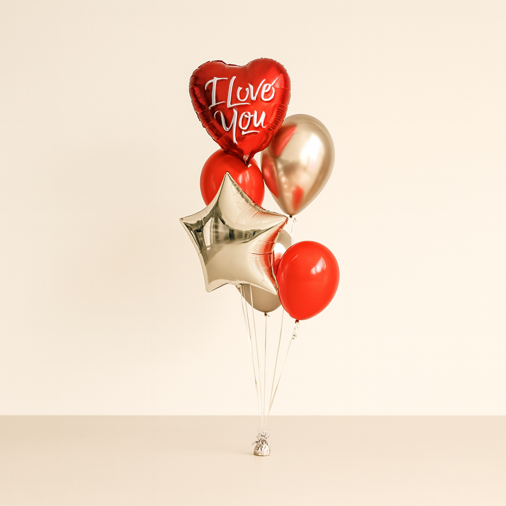 Six Balloon Bouquet-Two Foil & Four Latex Helium Balloons Choose any colour of your choice for all occasions