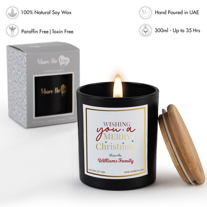 Wishing You a Merry Christmas Personalised Candle - Black A