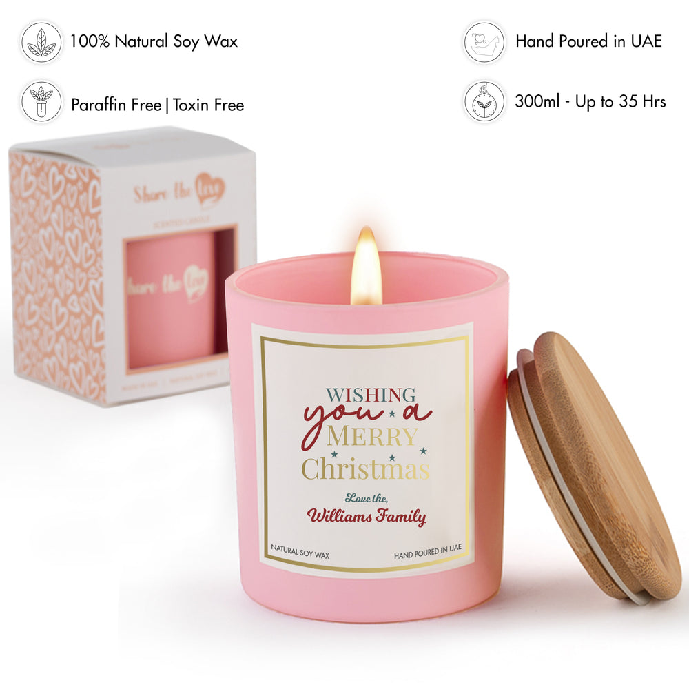 Wishing You a Merry Christmas Personalised Candle - Pink A