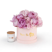 Peony & Hydrangea Harmony: Floral Box & Candle Set