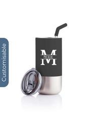 Personalised  Insulated Tumbler with Reusable Straw - Black