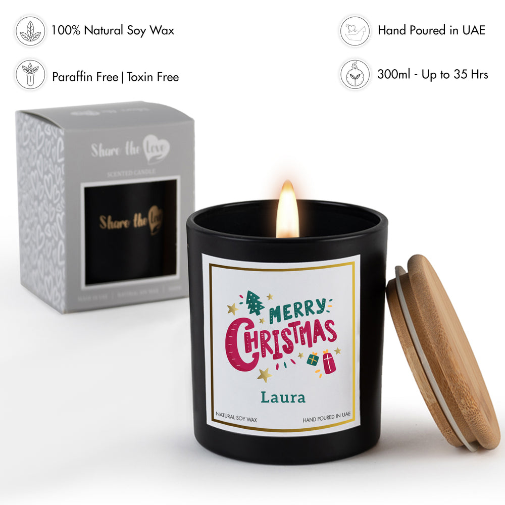 Merry Christmas Personalised Candle - Black