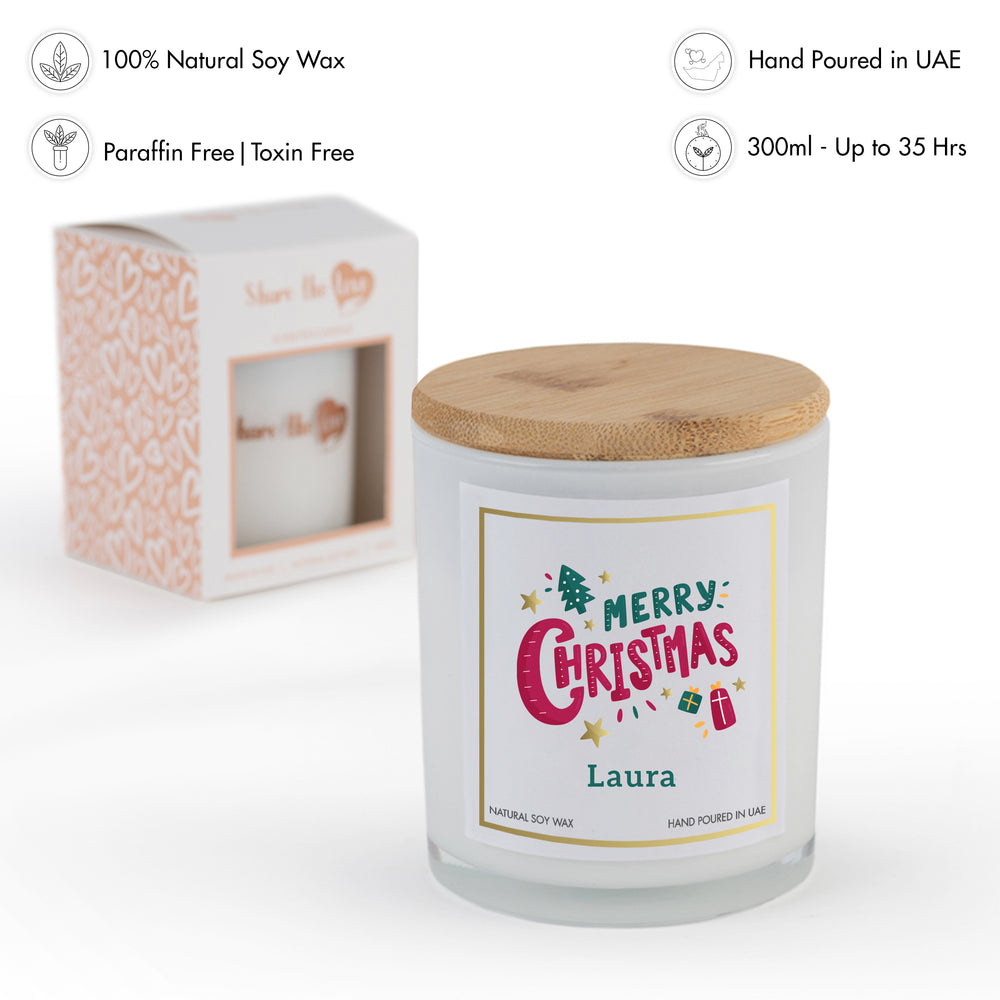 Merry Christmas Personalised Candle - White