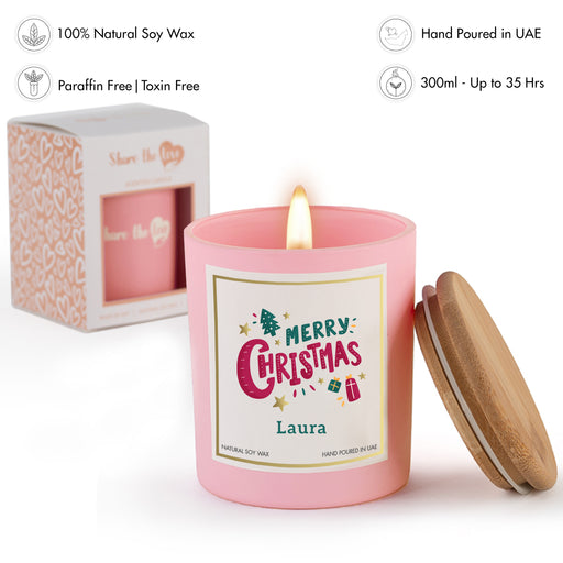 Merry Christmas Personalised Candle - Pink