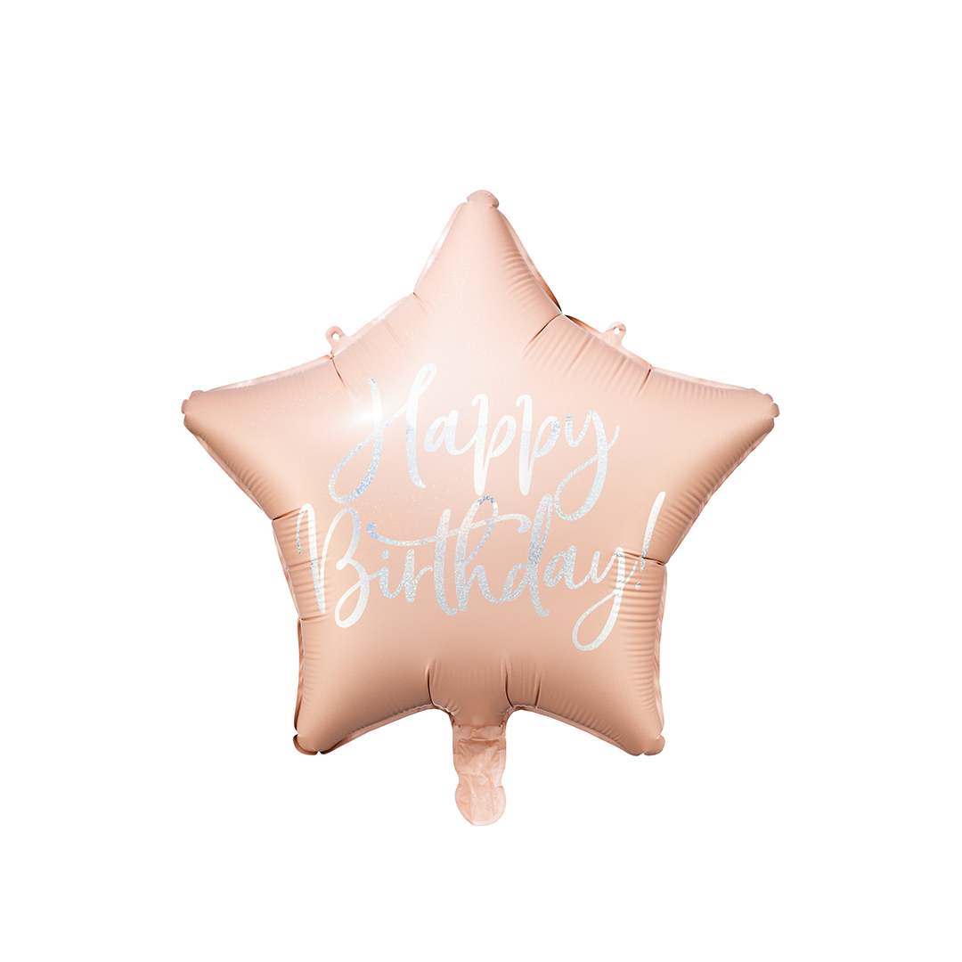 Foil balloon Happy Birthday, 40cm, light powder pink (Deflated)