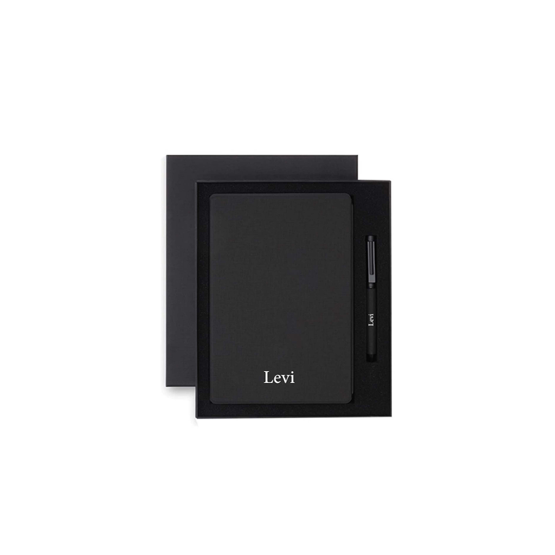 Personalised Sustainable Gift Set with Refillable Notebook & Pen - Black