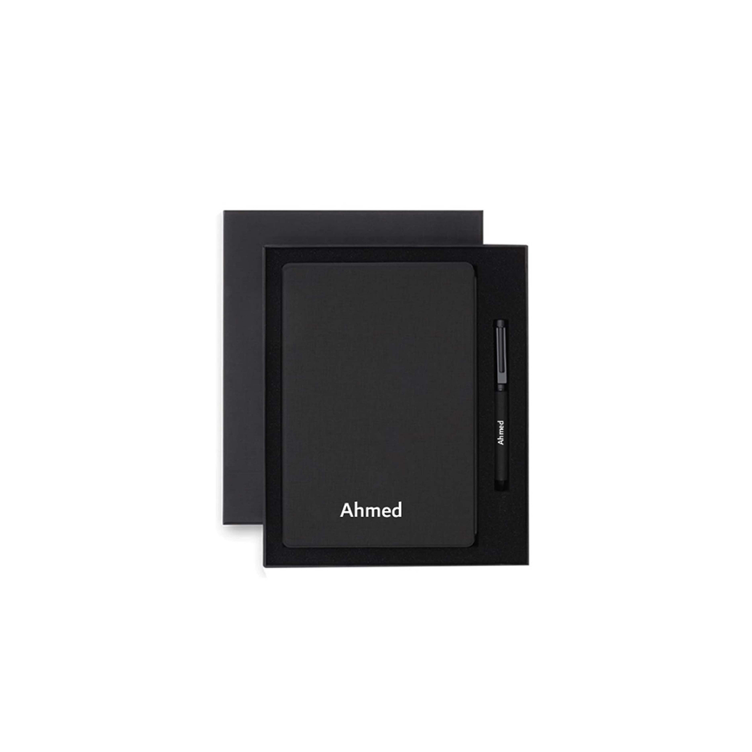 Personalised Sustainable Gift Set with Refillable Notebook & Pen - Black