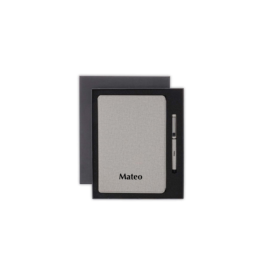 Personalised Sustainable Gift Set with Refillable Notebook & Pen - Grey