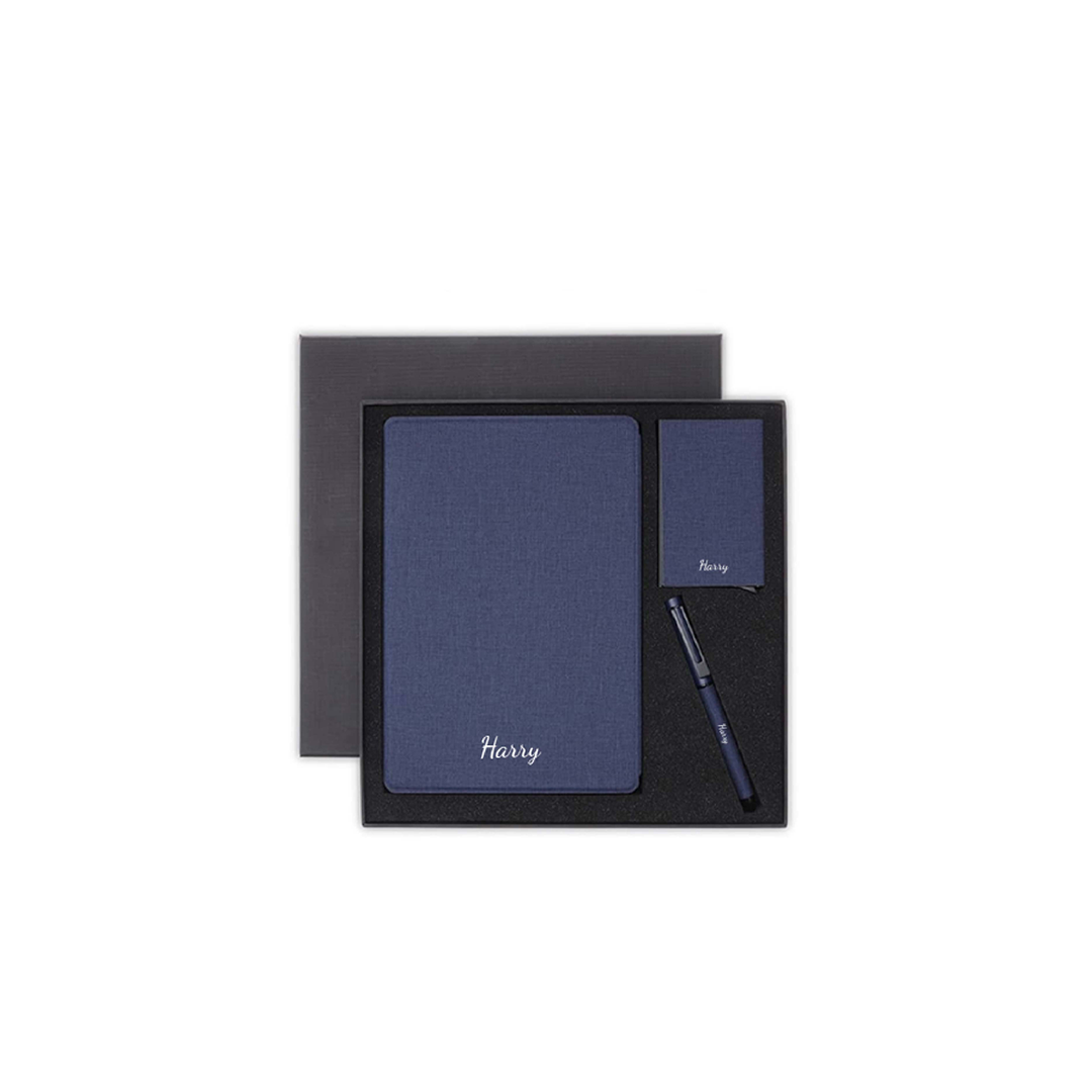 Personalised Sustainable Gift Set with Refillable Notebook, Pen & Cardholder - Navy