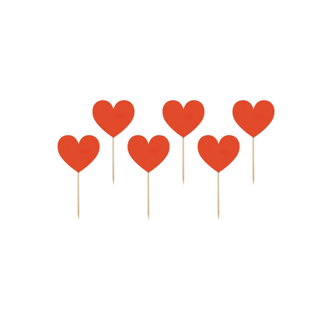 Cupcake toppers Hearts, red, height approx. 11 cm. (1 pkt / 6 pc.)