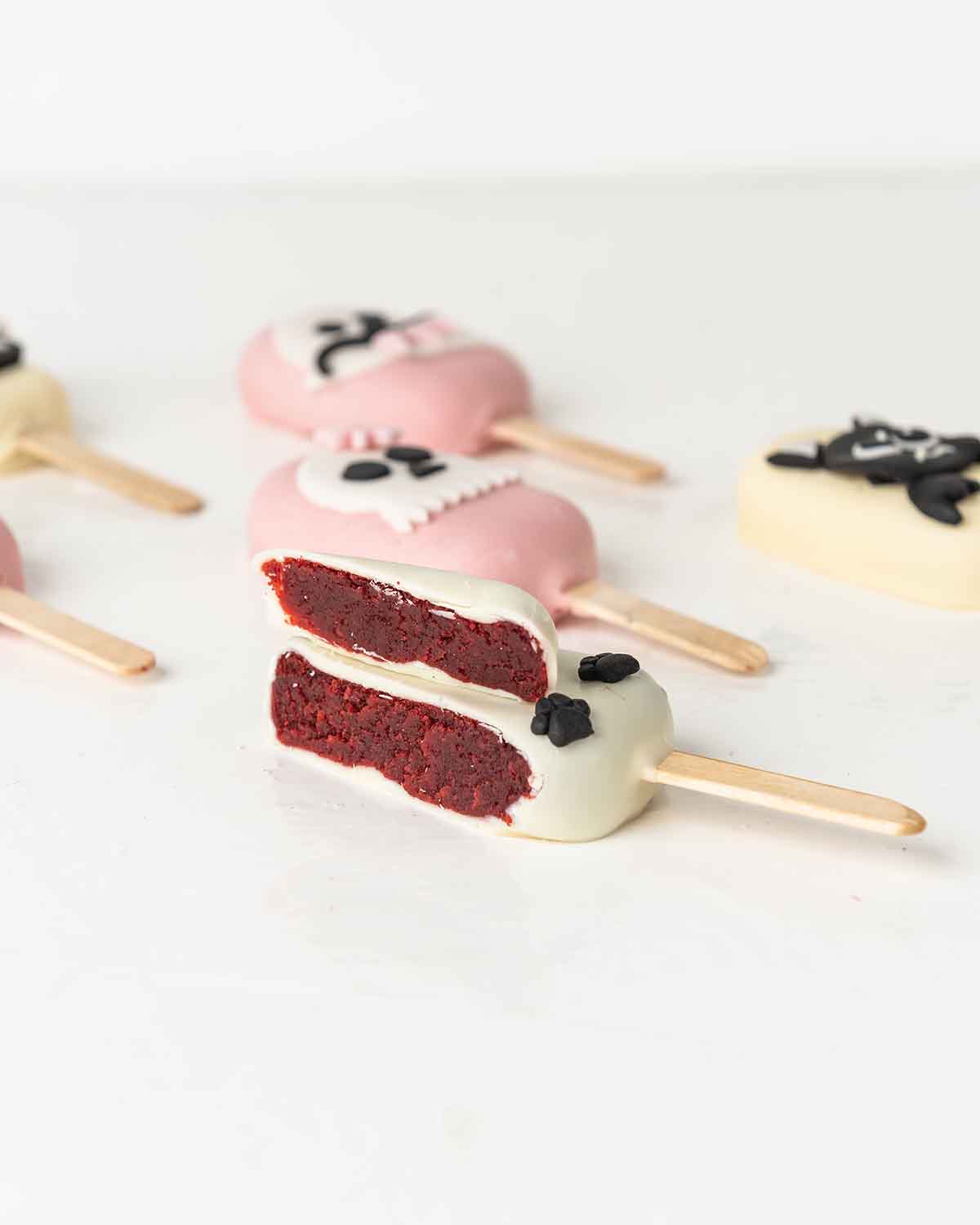 Pink and White Halloween Cakesicles