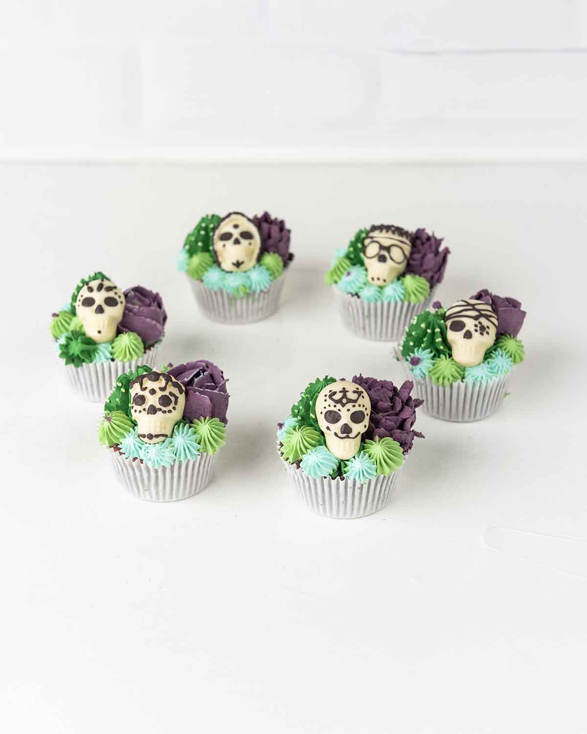 succulent and skeleton Cupcakes