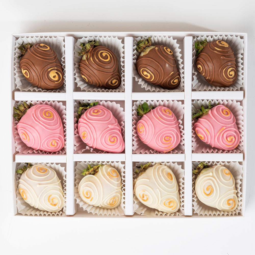 Milk, Ruby and White Chocolate Strawberries