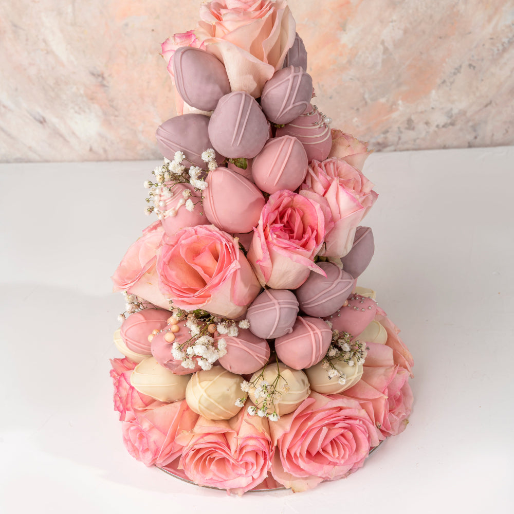 Chocolate Strawberries and Roses Tower