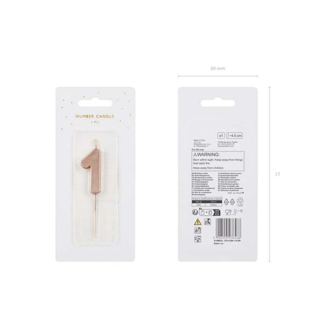 Birthday Candle Number - Rose Gold, 4.5cm