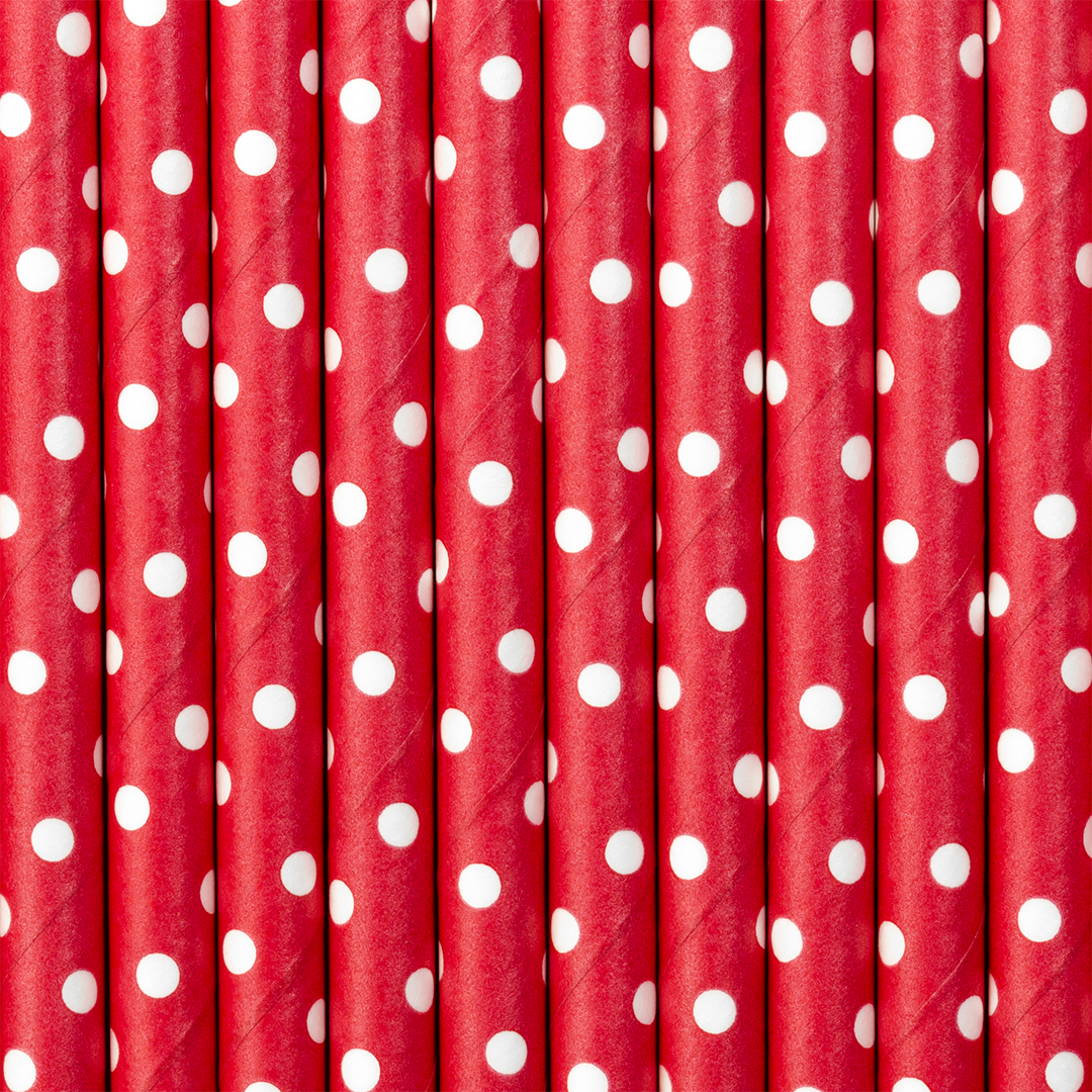 Red Polka Dot Paper Straws - Set of 10