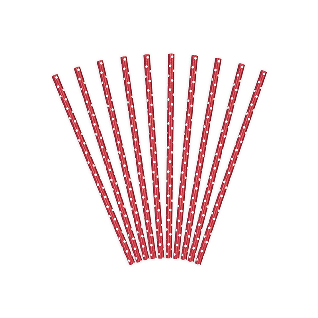 Red Polka Dot Paper Straws - Set of 10