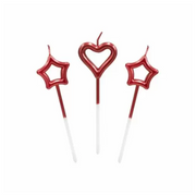 3-Pieces Heart and Star Candles Set - Red