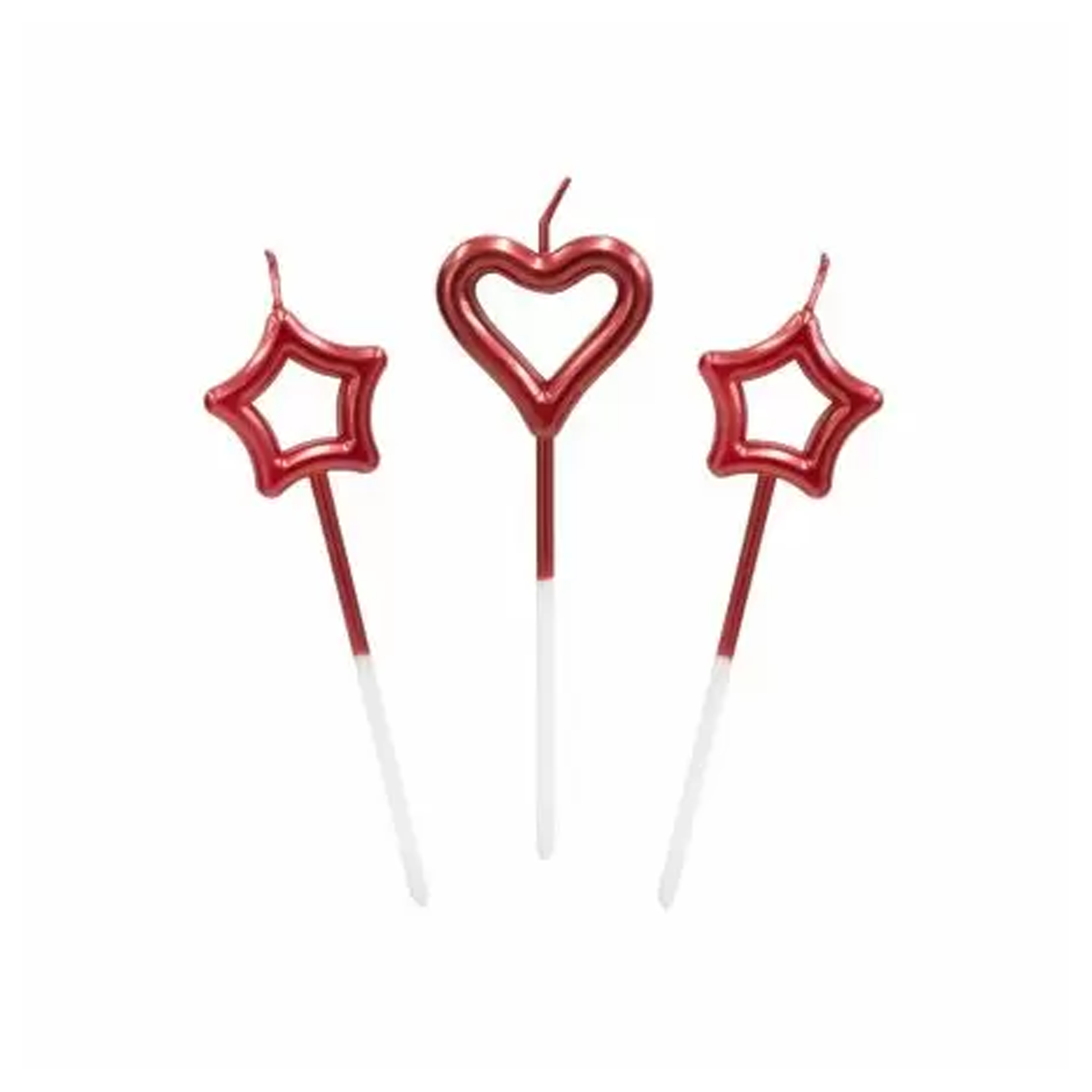 3-Pieces Heart and Star Candles Set - Red
