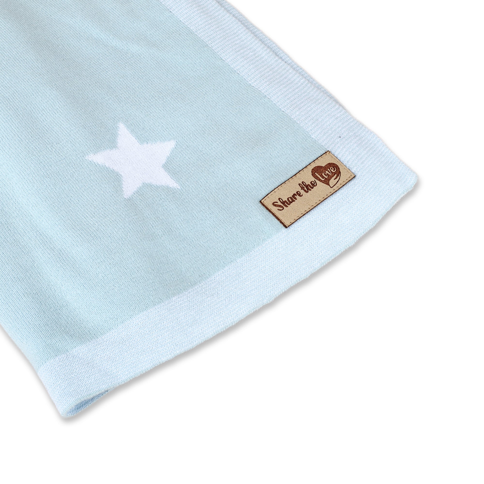 Personalised Baby Cotton Blanket with Stars - Light Blue