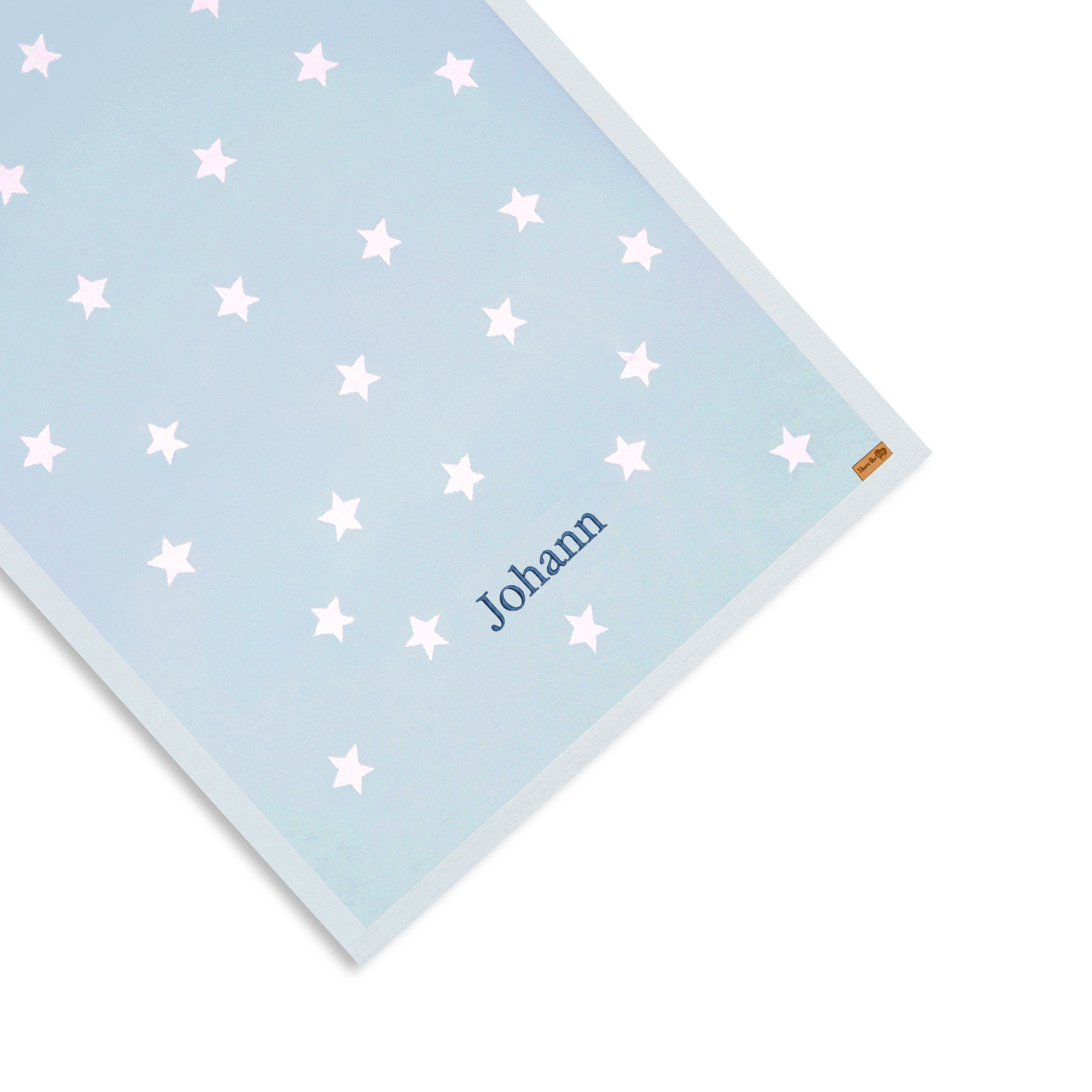 Personalised Baby Cotton Blanket with Stars - Light Blue
