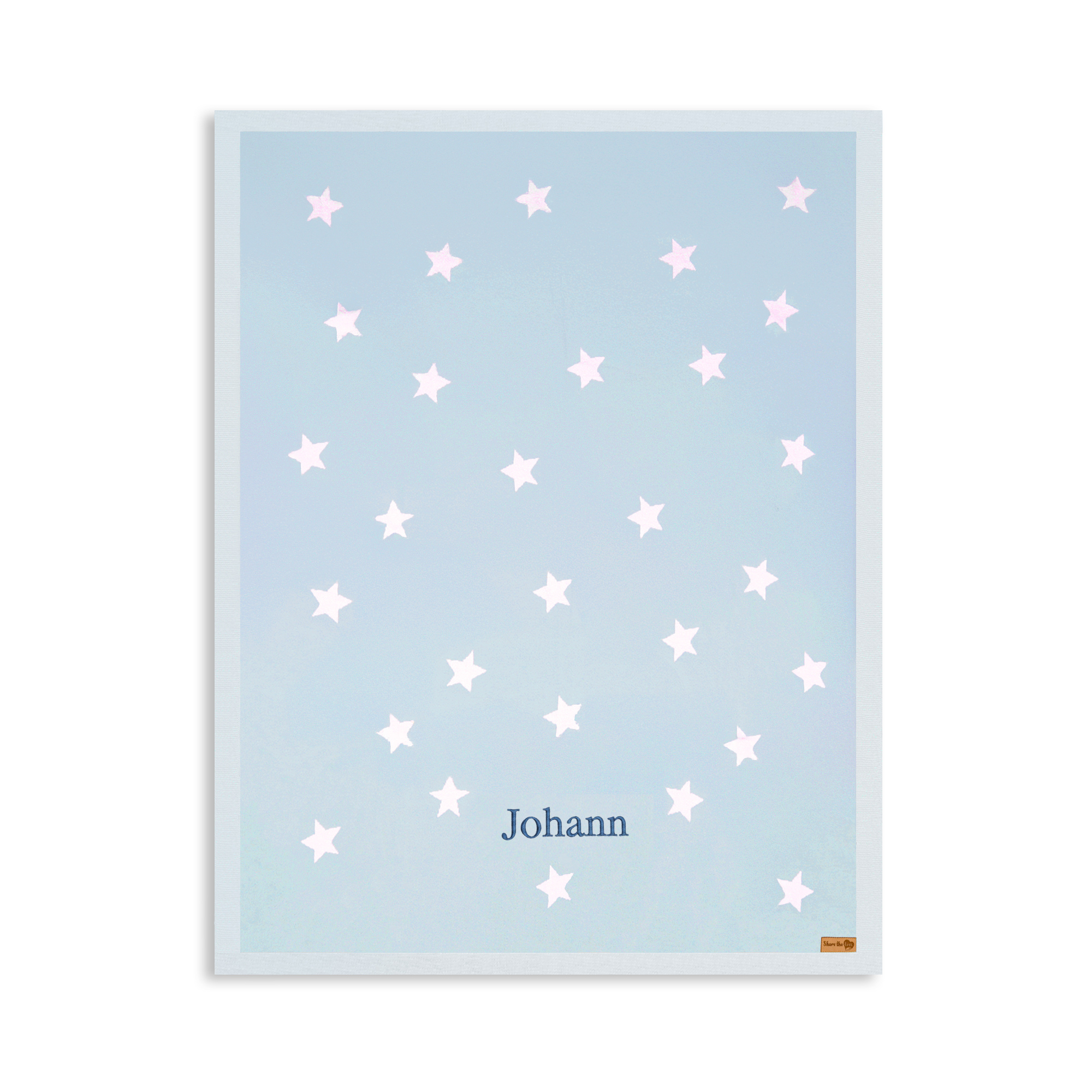 Personalised Baby Cotton Blanket with Stars - Light Blue
