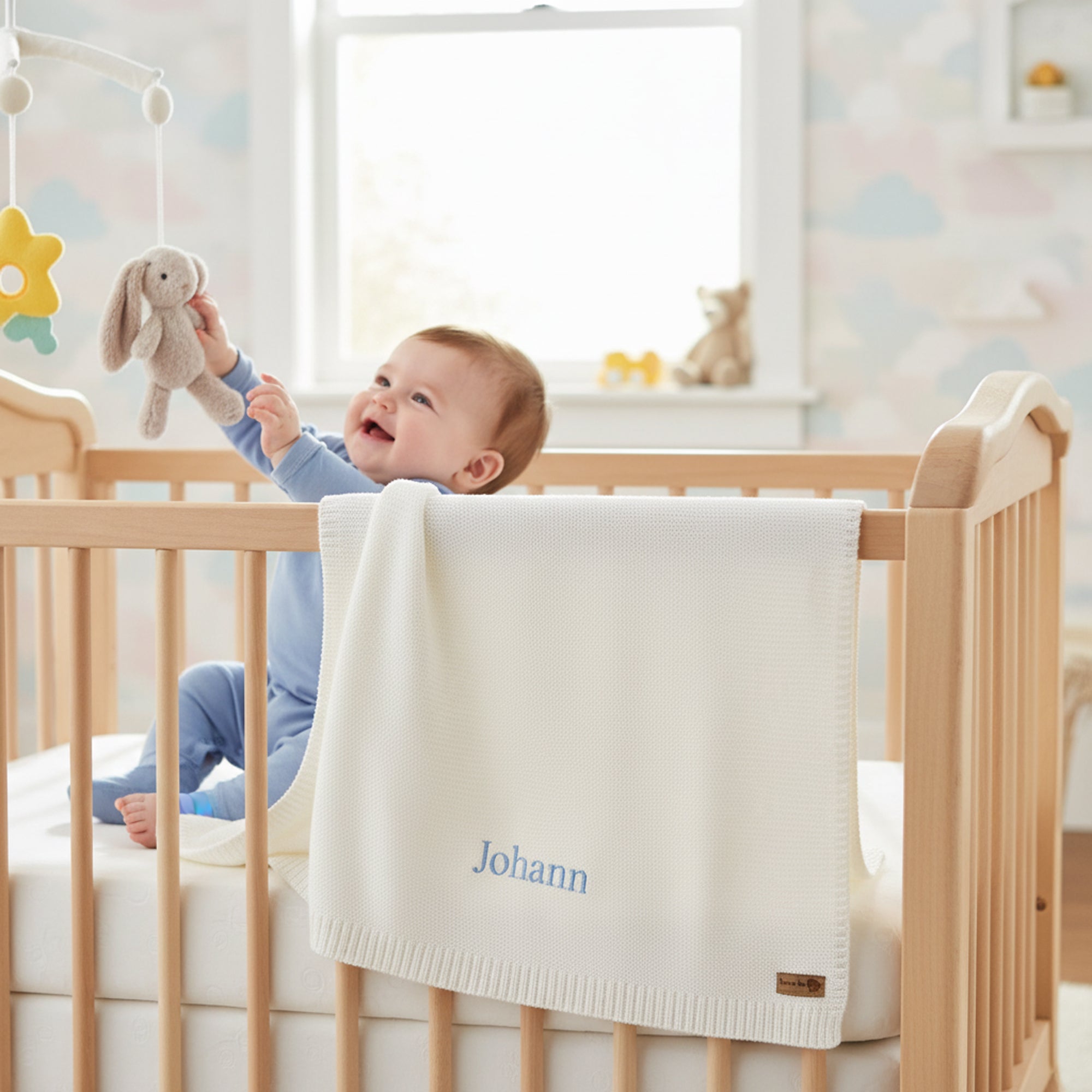 Personalised Baby Cotton Knitted Blanket - White