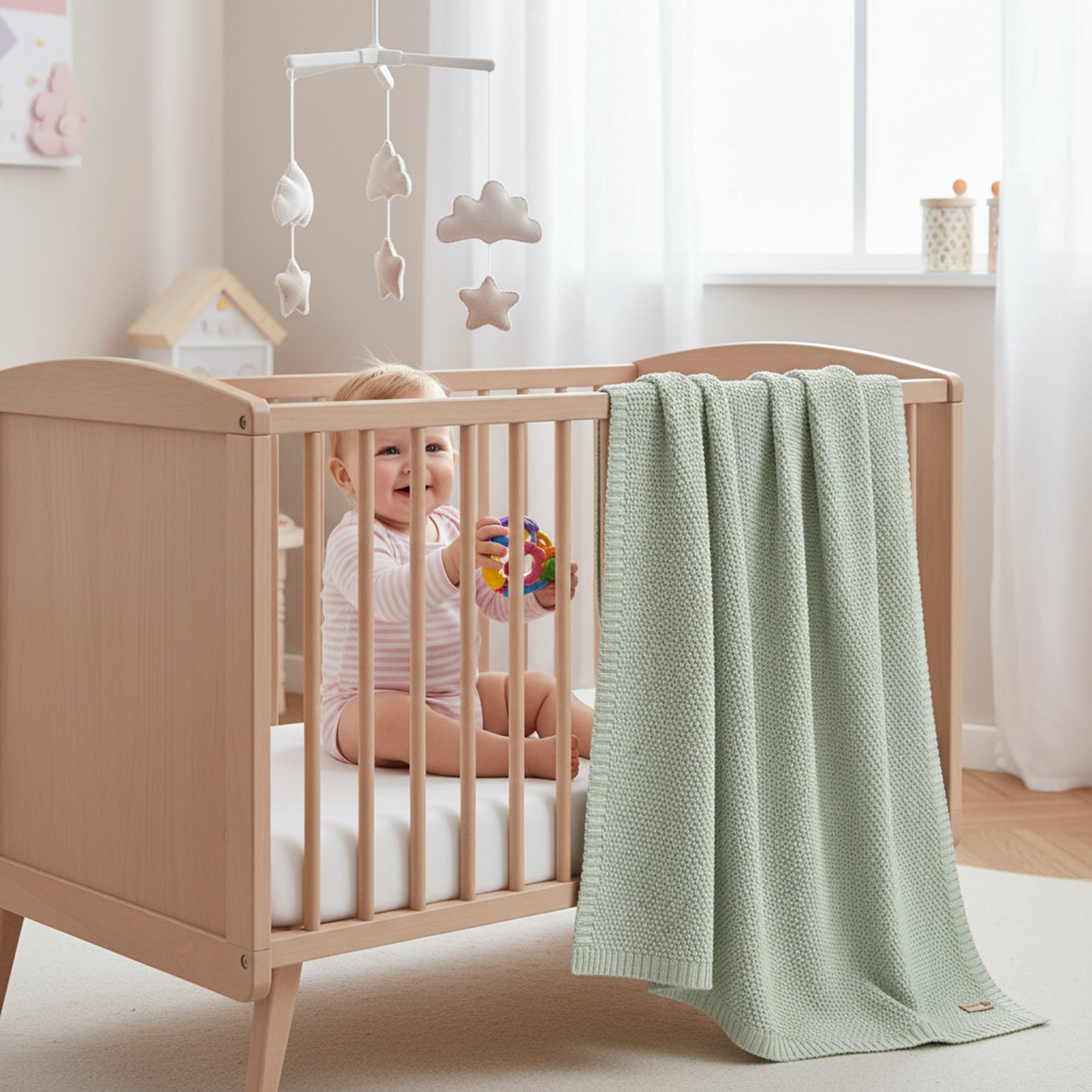 Personalised Baby Cotton Knitted Blanket - Green
