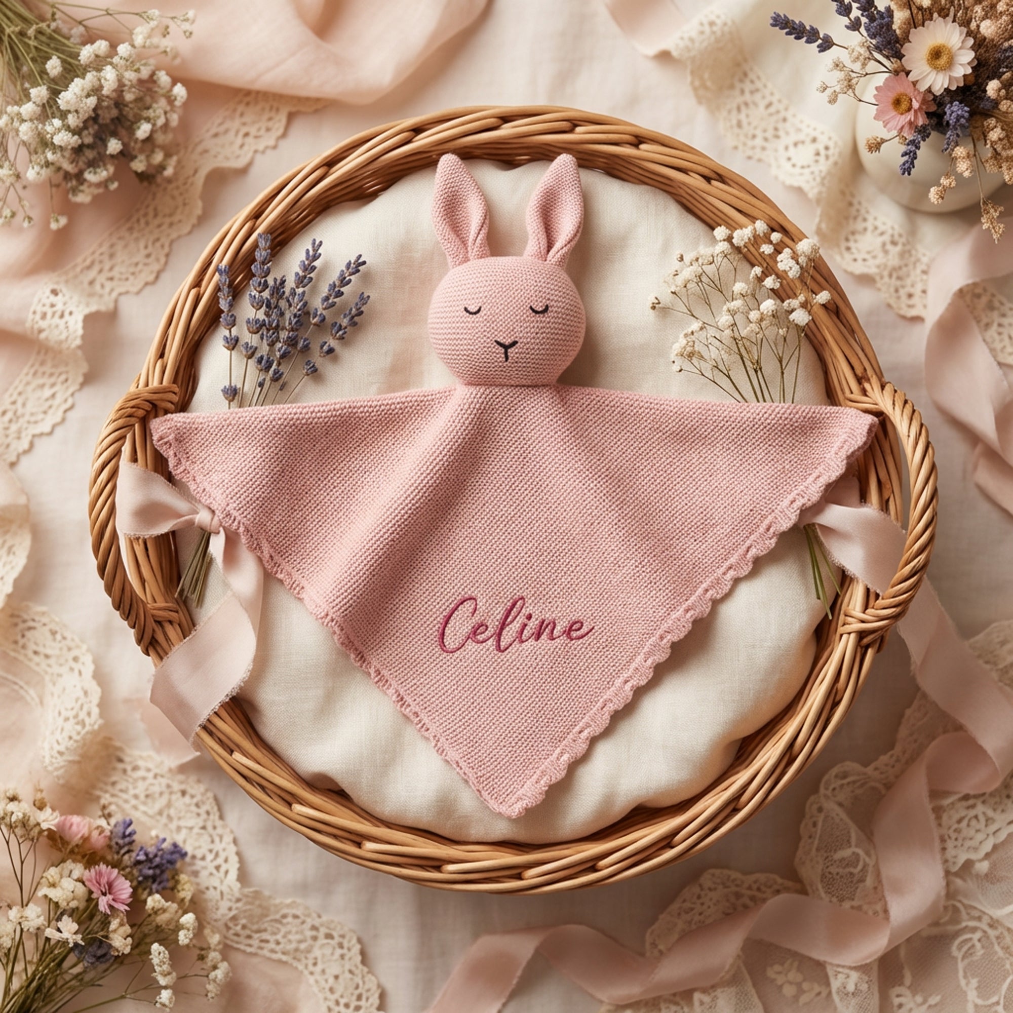 Personalised Baby Knitted Lovey Blanket - Pink