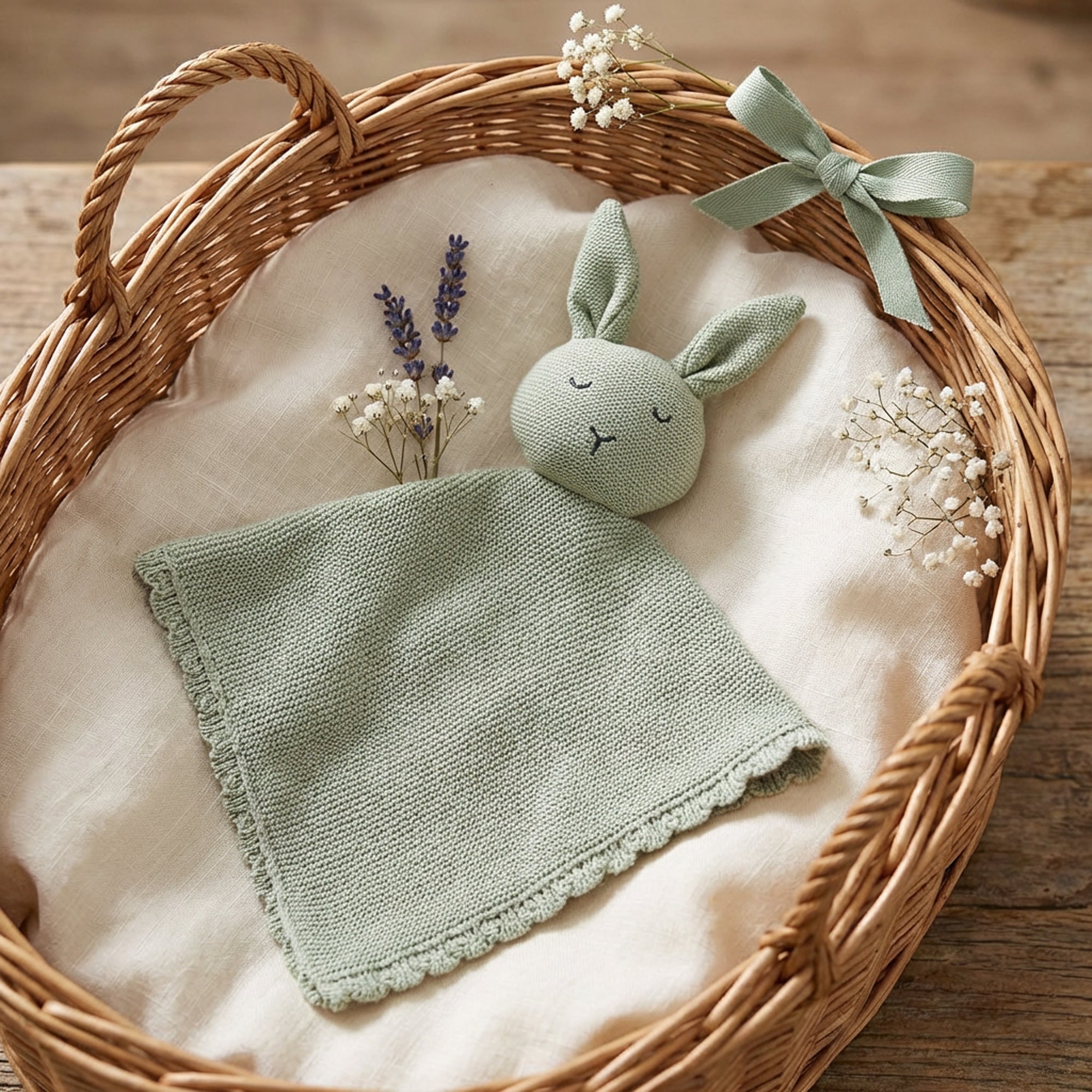 Personalised Baby Knitted Lovey Blanket - Green