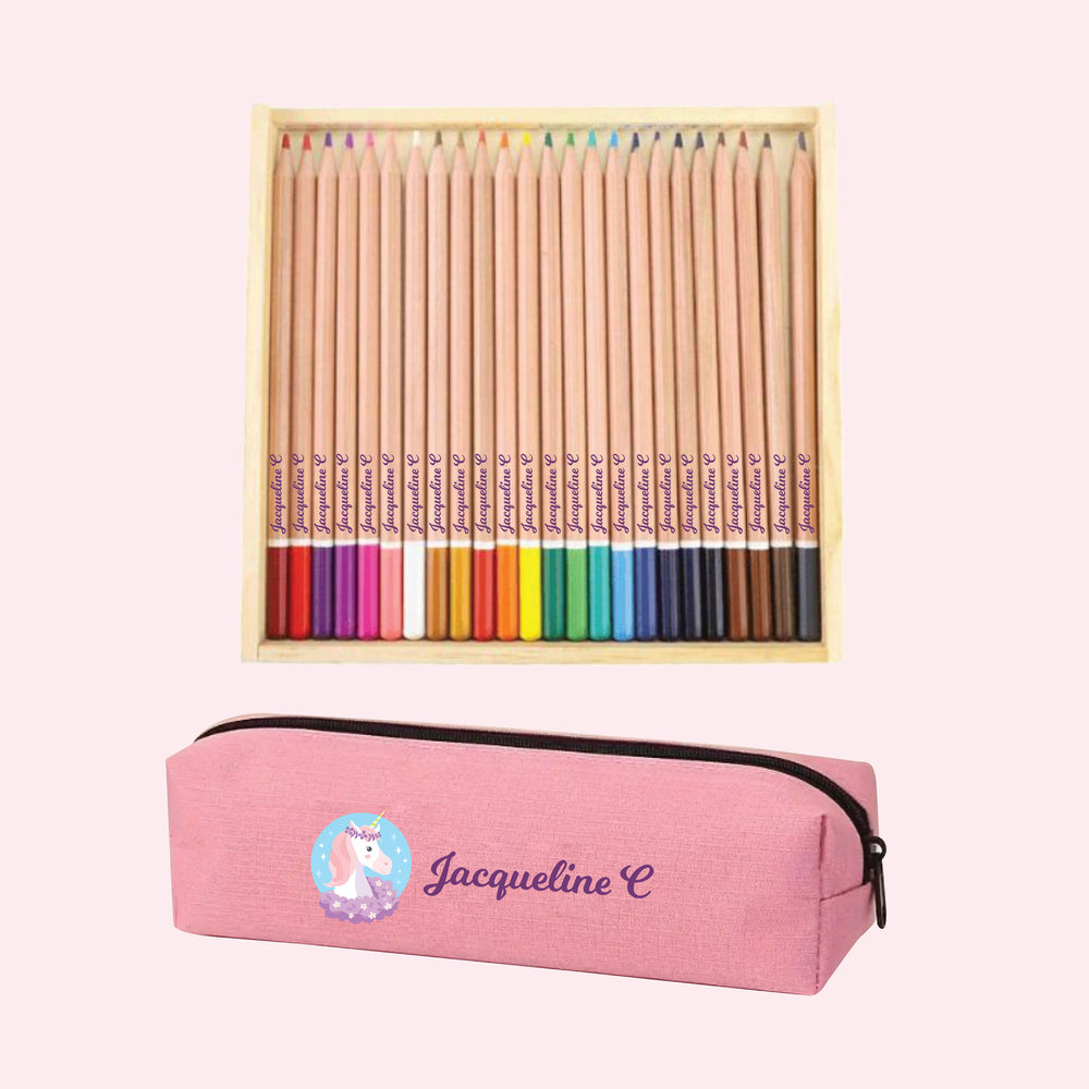 Set of Personalised Pencil Case with Personalised Colours Pencil