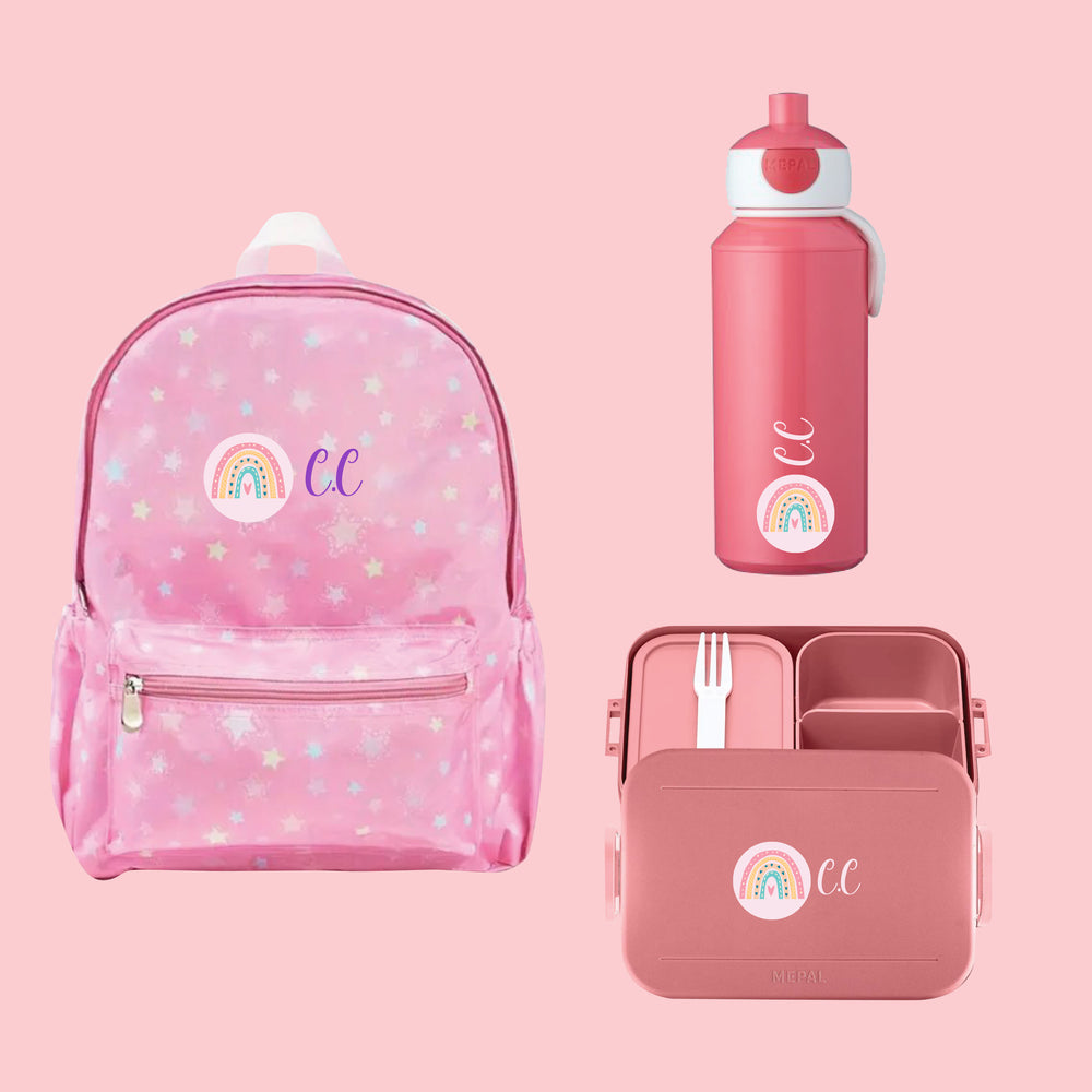 3-Piece School Bag Bundle - Personalised Backpack with Water Bottle and Lunch Box