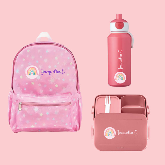 3-Piece School Bag Bundle - Personalised Backpack with Water Bottle and Lunch Box