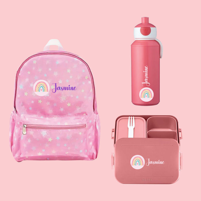 3-Piece School Bag Bundle - Personalised Backpack with Water Bottle and Lunch Box