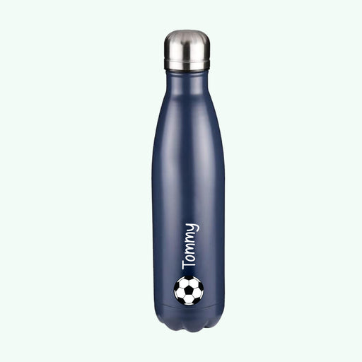 Personalised Football Navy Metal Insulated Drinks Bottle