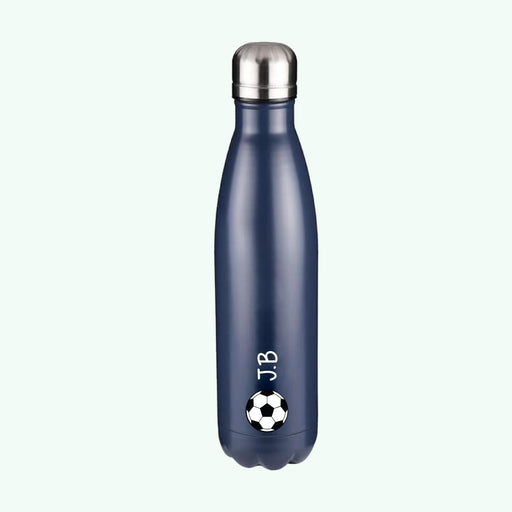 Personalised Football Navy Metal Insulated Drinks Bottle