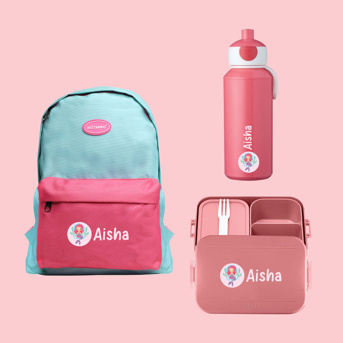 School Bag Bundle - Personalised Backpack with personalised Water Bottle and Lunch Box