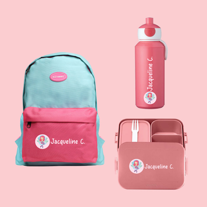 School Bag Bundle - Personalised Backpack with personalised Water Bottle and Lunch Box