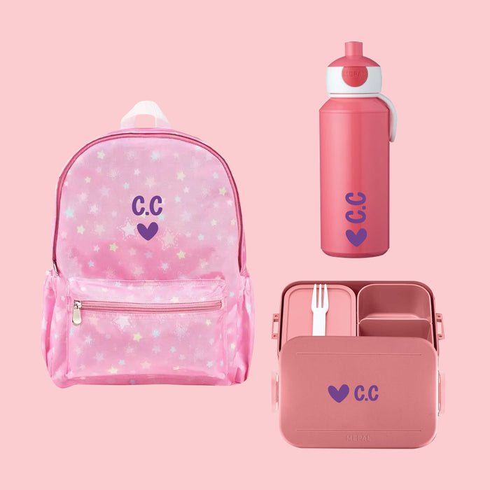 3-Pieces Backpack Set For Kids - Personalised Water Bottle With Personalised Lunch Box and School Bag