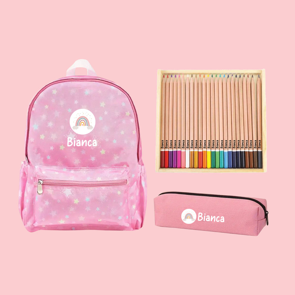 3-Pieces Backpack Set for Kids - Personalised Backpack with Personalised 24 Pencil and Pencil Case