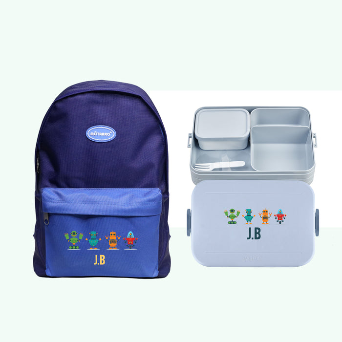 2-Pieces Personalised Backpack School Bag for kids With Personalised Lunch Box